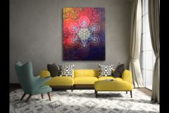 Drew-Brophy-Red-Metatrons-Cube-Flower-of-Life-Painting-above-couch