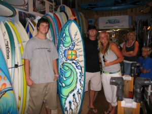 Drew painting with Perry and Dwight at Surf the Earth