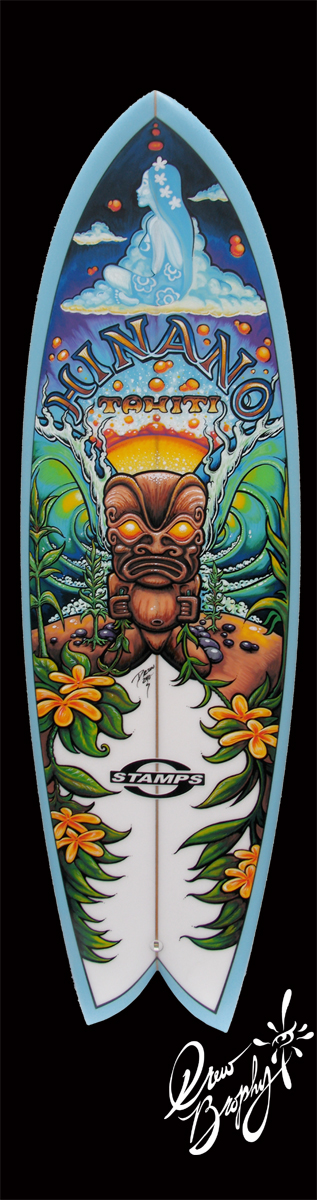 Hinano Tahiti Surfboard Painting Art (c) Drew Brophy