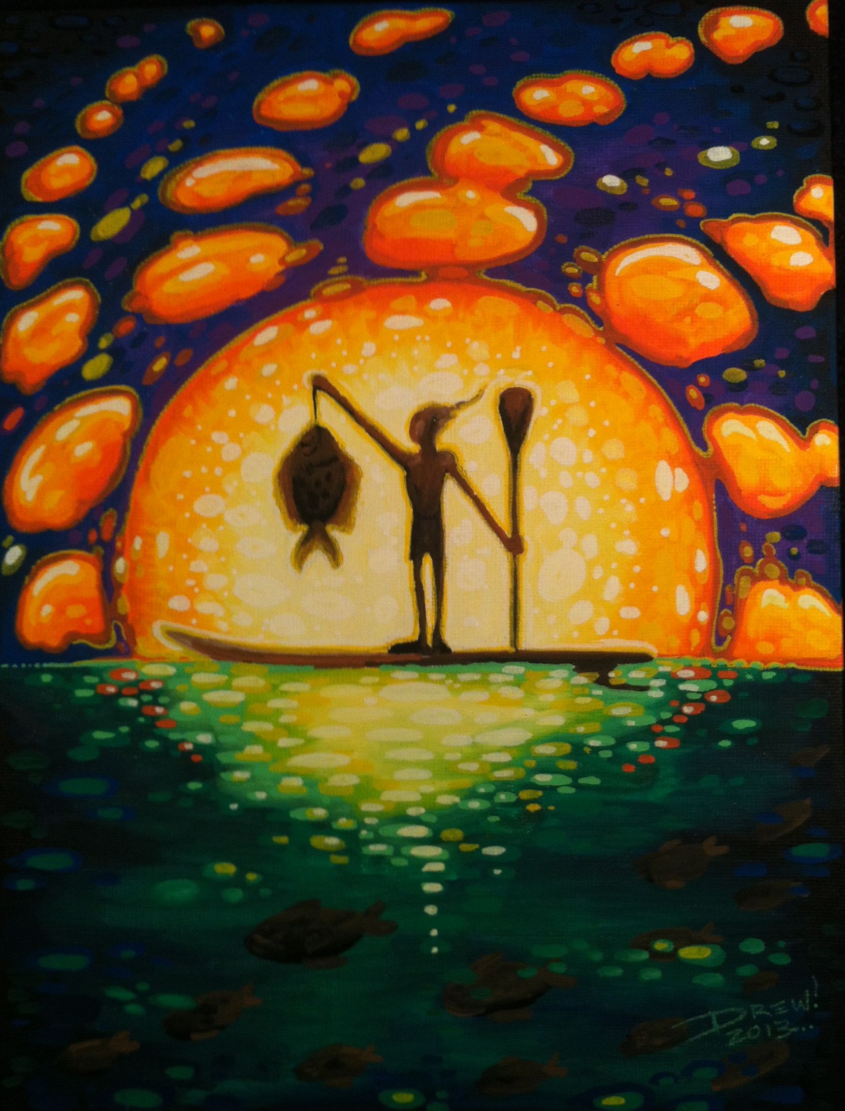 Orange Wave Poster Art Tahiti Island Surf art Drew Brophy Inspired Surfer Beach 